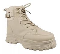 LoudLook Ladies Ankle Boots Womens Comfy Faux Fur Lined Lace Up Zip Platform Shoes Size Light Beige 8