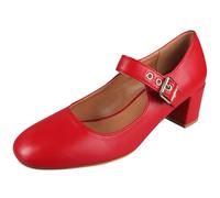 LoudLook Ladies Dance Shoes Womens Mary Jane Comfy Square Toe Buckle Casual Smart Boots Size Red 6
