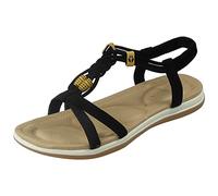 LoudLook Ladies Elastic Strappy Sandals Faux Leather Synthetic Flat heel Slingback Summer Comfy Shoes Sizes Black 5