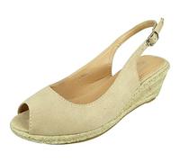LoudLook Ladies Espadrilles Sandals Womens Slingback Wedge Work Buckle Peeptoe Shoes Size Beige 8