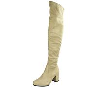LoudLook Ladies Over The Knee Boots Faux Suede Thigh High Mid Heel Stretch Office Work Winter Shoes Sizes Beige 6