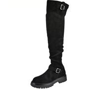 LoudLook Ladies Over The Knee Boots Faux Suede Zip Casual Comfy Thigh High Shoes Size Black 3