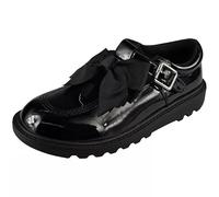 LoudLook Ladies Patent Grip Faux Leather Bow Buckle Comfy School Casual School Work Shoes Sizes Black Pat 5
