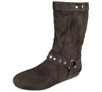 LoudLook Ladies Pixie Boots Round Toe Flat Zip Comfy Grip Winter Fashion Mid Calf Shoes Size Brown 4
