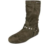 LoudLook Ladies Pixie Boots Round Toe Flat Zip Comfy Grip Winter Fashion Mid Calf Shoes Size Green 4