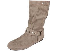 LoudLook Ladies Pixie Boots Round Toe Flat Zip Comfy Grip Winter Fashion Mid Calf Shoes Size Taupe 3