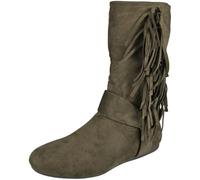 LoudLook Ladies Pixie Tassle Boots Round Toe Flat Zip Winter Casual Comfy Fashion Mid Calf Shoes Size Green 8