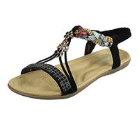 LoudLook Ladies Summer Sandals Womens Elastic Strappy Open Toe Comfy Bling Shoes Size Black 6