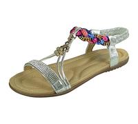 LoudLook Ladies Summer Sandals Womens Elastic Strappy Open Toe Comfy Bling Shoes Size Silver 7