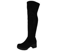 LoudLook Ladies Thigh High Boots Womens Over The Knee Casual Office Mid Heel Shoes Size BLK 4