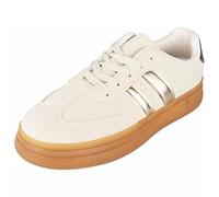 LoudLook Ladies Trainers Shoes Lace Up Comfy Heel Pumps Gym Platform Sneakers Shoes Sizes New Beige 5