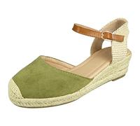 LoudLook Ladies Wedges Sandals Womens Hessian Buckle Closed Toe Comfy Summer Shoes Size Green 8