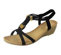 LoudLook Ladies Wedges Summer Sandals Womens Slingback Light Comfy Elastic Open Toe Shoes Size Black 4