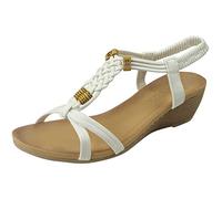 LoudLook Ladies Wedges Summer Sandals Womens Slingback Light Comfy Elastic Open Toe Shoes Size White 8