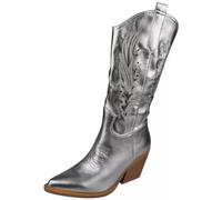 LoudLook Ladies Western Cowboy Mid-Calf Zip Heel Faux Suede Comfy Pointed Toe Winter Shoes Sizes Silver 7