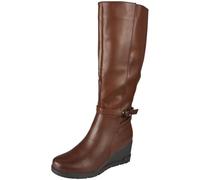 LoudLook Women Knee High Boots Extending Wedge Comfy Casual Grip Stretch Zip Winter Shoes Sizes Brown 4