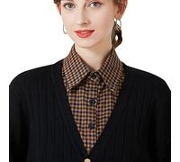LoudSung Detachable Half Shirt Blouse Fake Doll Collar False Collar Plaid Cotton Design for Women Girls Brown
