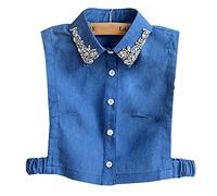 LoudSung Detachable Half Shirts False Collar Denim Crystal Diamond Embellished Collar for Women Girls