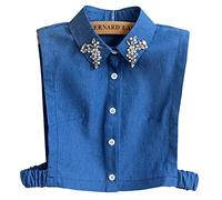 LoudSung Fake Collar Detachable Half Shirts False Collar Denim Crystal Diamond Embellished Collar for Women Girls