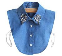 LoudSung Fake Collar Detachable Half Shirts False Collar Denim Crystal Diamond Embellished Collar for Women Girls