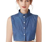 LoudSung False Collar Detachable Half Shirt Blouse Fake Collar Elegant Design for Women Girls Denim-Blue