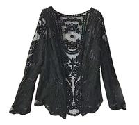 LoudSung Summer Sheer Shrug Top Open Front Cardigan Beach Thin Soft Hollow Shawls for Women Girls Black
