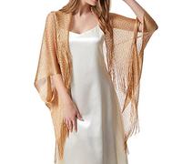 LoudSung Summer Sheer Shrug Top Open Front Cardigan Beach Thin Soft Hollow Tassel Shawls for Women Girls Gold