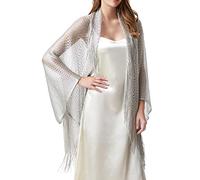 LoudSung Summer Sheer Shrug Top Open Front Cardigan Beach Thin Soft Hollow Tassel Shawls for Women Girls Silver