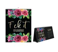 Loufy 2PCS 2024 Funny Wall Calendar Monthly Weekly Daily Planner Desk Calendar for Tired-Ass Women Word Planner