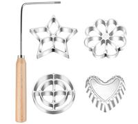 Loufy 5PCS Rosettes Cookie Mold with Wooden Handles,Rosette Maker Cookie Bunuelos Tool