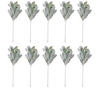 Loufy Artificial Flocked Lamb Leaves Dusty Stems Flocked Oak Leaves Lamb Leaf for Home Wedding DIY Pack of 10