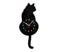 Loufy Black-Cat Pendulum Wall Clock, Cat Clock with Moving Tail, Whimsical Funny Wall Clock, 42x18x3cm, Black