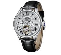 LOUIE JUELEN Luxury Automatic Mechanical Watch Roman Numeral Skeleton Dial Leather Band Silver Case Dress Relojes para Hombres, White dial, black strap, Leisure, Business, Simplicity, Trendy