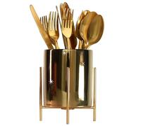 LOUIE SILNA Ceramic Cutlery Holder, Spoon Holder with Metal Frame, Gold Kitchen Utensil Holder, Suitable for Home, Kitchen Countertop, Party, Dinner and Restaurant