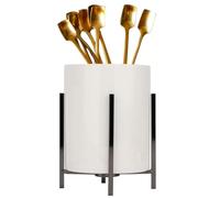 LOUIE SILNA Ceramic Kitchen Utensil Holder with a Fixed Metal Frame, Black and White Cutlery Tray, Kitchen Utensil Organiser, Cutlery Basket for Organising Drawers and Worktops