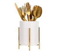 LOUIE SILNA Ceramic Kitchen Utensil Holder with a Solid Metal Frame, White Cutlery Tray Kitchen Utensil Organiser, Cutlery Basket for Organising Drawers and Worktops for All Kitchens