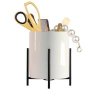 LOUIE SILNA Ceramic Pen Holder with Stable Metal Bracket,Cute Round Pencil Cup Pen Pot for Kids Girls Desk Organizer Makeup Brush Holder (white and Black 1pcs)