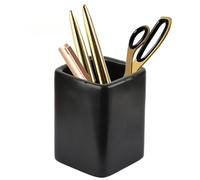 LOUIE SILNA Desk Pen Holder Black Pencil Holder Square Makeup Brush Holder Desktop Stationery Organizer for office school home