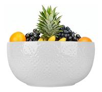 LOUIE SILNA Large Fruit Bowl, White Patterned Ceramic Salad Bowl - Kitchen Fruit Basket or Bread Basket - Centerpiece for The Dining Table - Home Kitchen Tableware Accessories