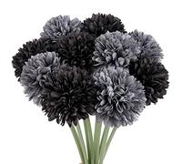 Louiesya Artificial Flowers, 10Pcs Fake Flowers Silk Artificial Chrysanthemum Ball Hydrangea Bridal Wedding Bouquet for Home Garden Party Wedding Decor (Black,Grey, 10 Pcs)