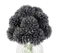 Louiesya Artificial Flowers, 10Pcs Fake Flowers Silk Artificial Chrysanthemum Ball Hydrangea Bridal Wedding Bouquet for Home Garden Party Wedding Decor (Grey, 10 Pcs)