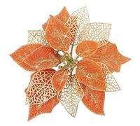 Louiesya Pack of 12 Pcs Glitter Poinsettia Christmas Tree Ornaments,Christmas Decorations Flower (Orange)