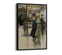 Louis Abel-Truchet - On the Boulevards Canvas Floater Frame Print Picture Art - Black Frame 16 inch wide x 24 inch high