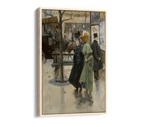 Louis Abel-Truchet - On the Boulevards Canvas Floater Frame Print Picture Art - Light Oak Frame 16 inch wide x 24 inch high