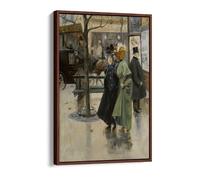Louis Abel-Truchet - On the Boulevards Canvas Floater Frame Print Picture Art - Walnut Frame 16 inch wide x 24 inch high