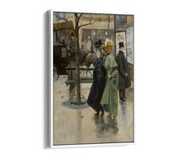 Louis Abel-Truchet - On the Boulevards Canvas Floater Frame Print Picture Art - White Frame 16 inch wide x 24 inch high