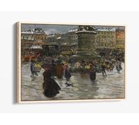 Louis Abel- Truchet Place de la Republique Canvas Floater Frame Print Picture Art - Light Oak Frame 18 inch wide x 12 inch high