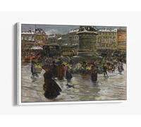 Louis Abel- Truchet Place de la Republique Canvas Floater Frame Print Picture Art - White Frame 36 inch wide x 24 inch high