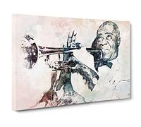 Louis Armstrong In Abstract Modern Canvas Wall Art Print Ready to Hang, Framed Picture for Living Room Bedroom Home Office Décor, 20x14 Inch (50x35 cm)