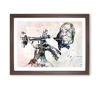 Louis Armstrong In Abstract Modern Framed Wall Art Print, Ready to Hang Picture for Living Room Bedroom Home Office Décor, Walnut A3 (46 x 34 cm)
